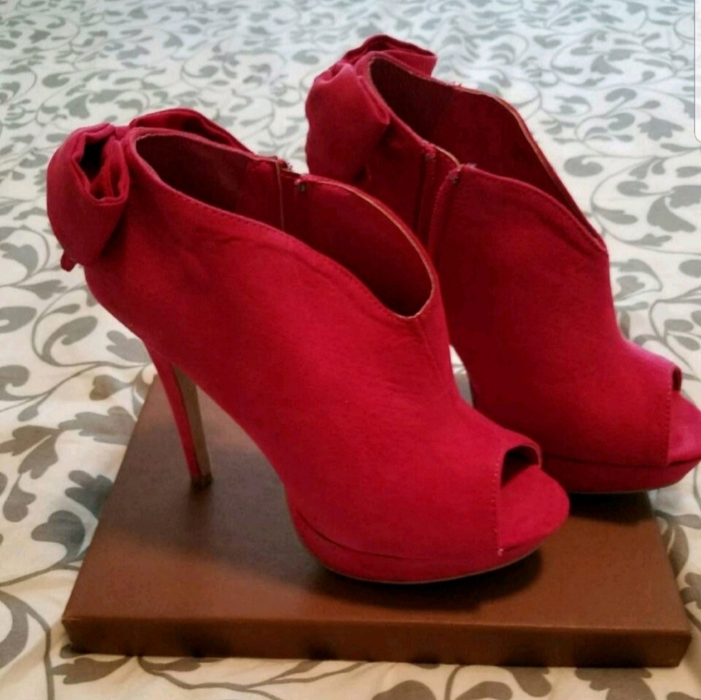 Red peep toe high heels